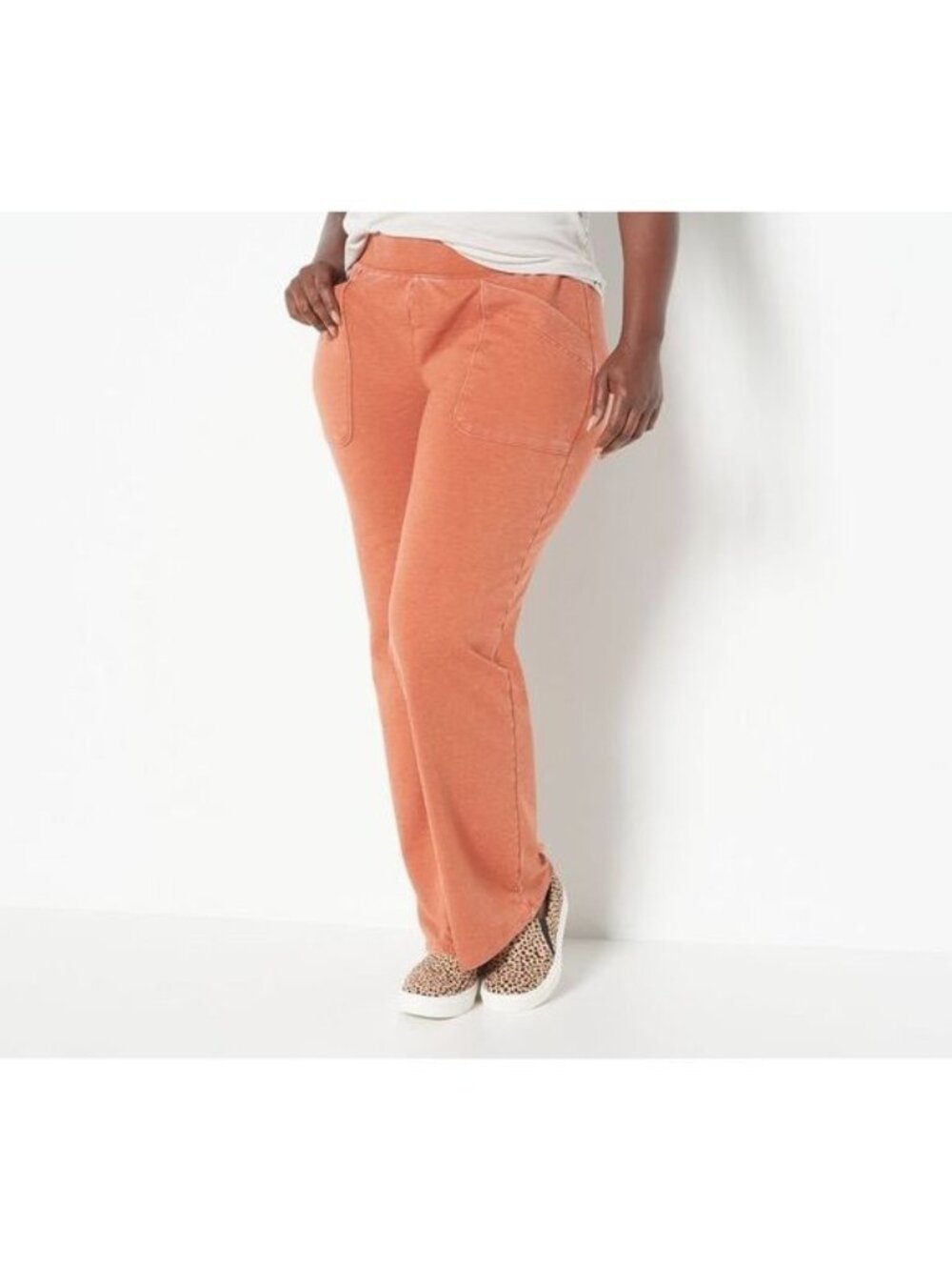 AnyBody Pants 5X French Terry Fleece Lined Washed Orange Rust Lounge NEW